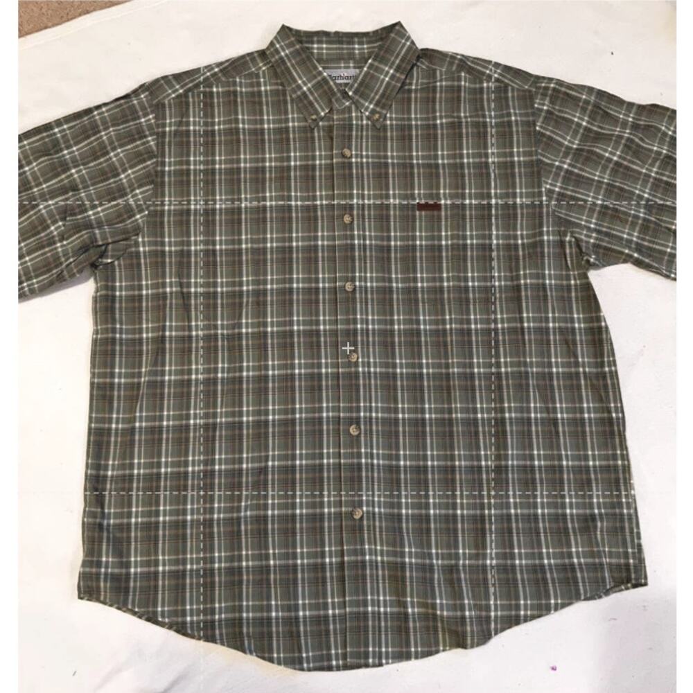 Carhartt Mens Short Sleeve Shirt- Sz:XL - Plaid Pattern-Green